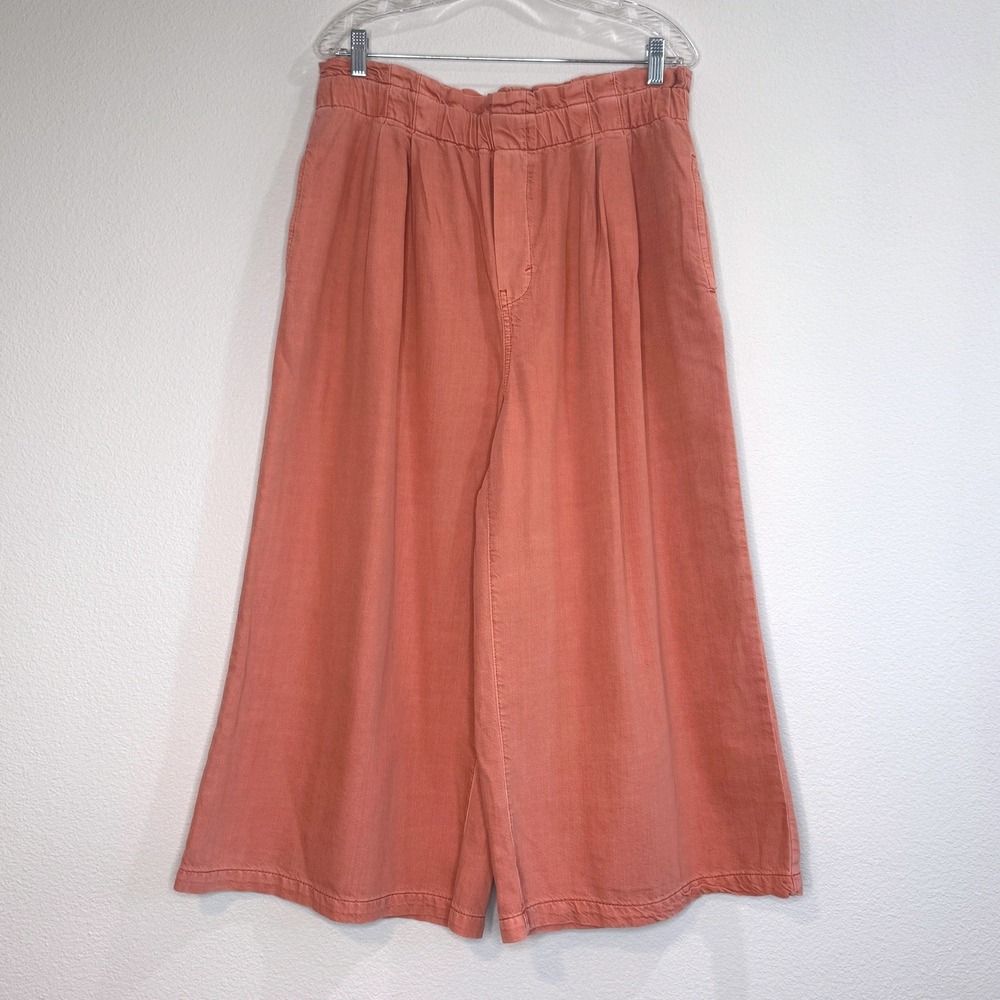 PILCRO Pull-on Paperbag Waist Cropped Culotte Wide Leg Pants LG Coral Pockets